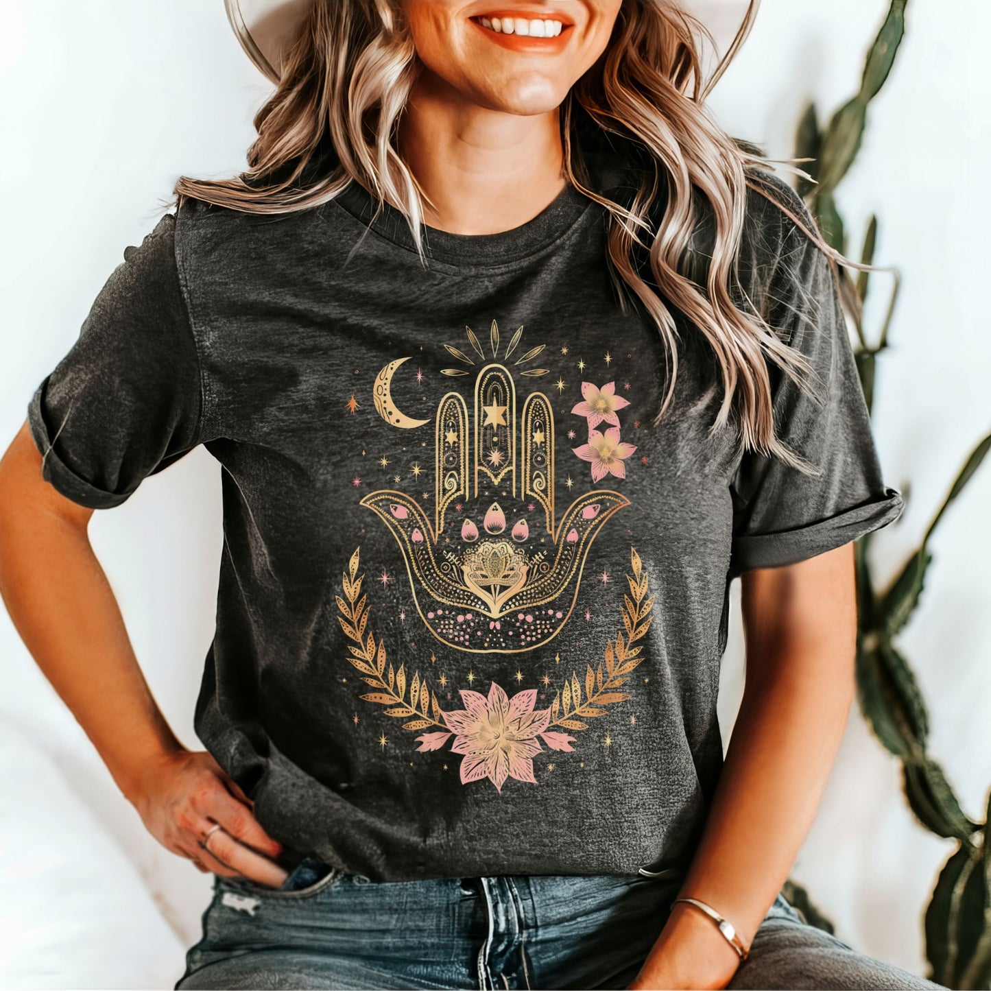 Lunar Bloom Hamsa T-Shirt