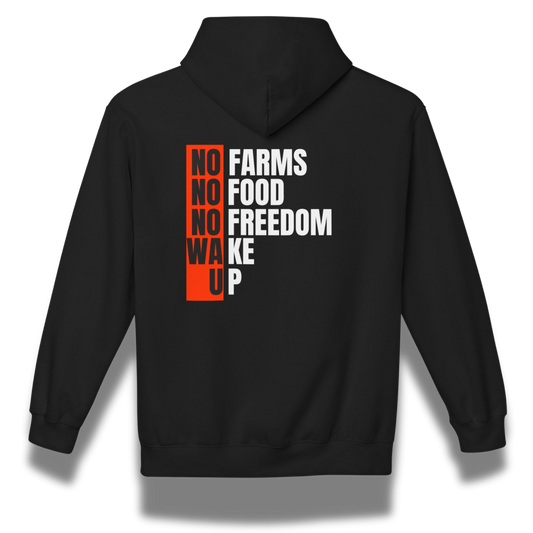 Black hoodie with text on the back on a white background