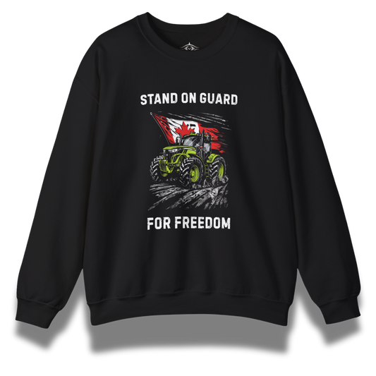 Black sweatshirt with graphic design and text on a white background